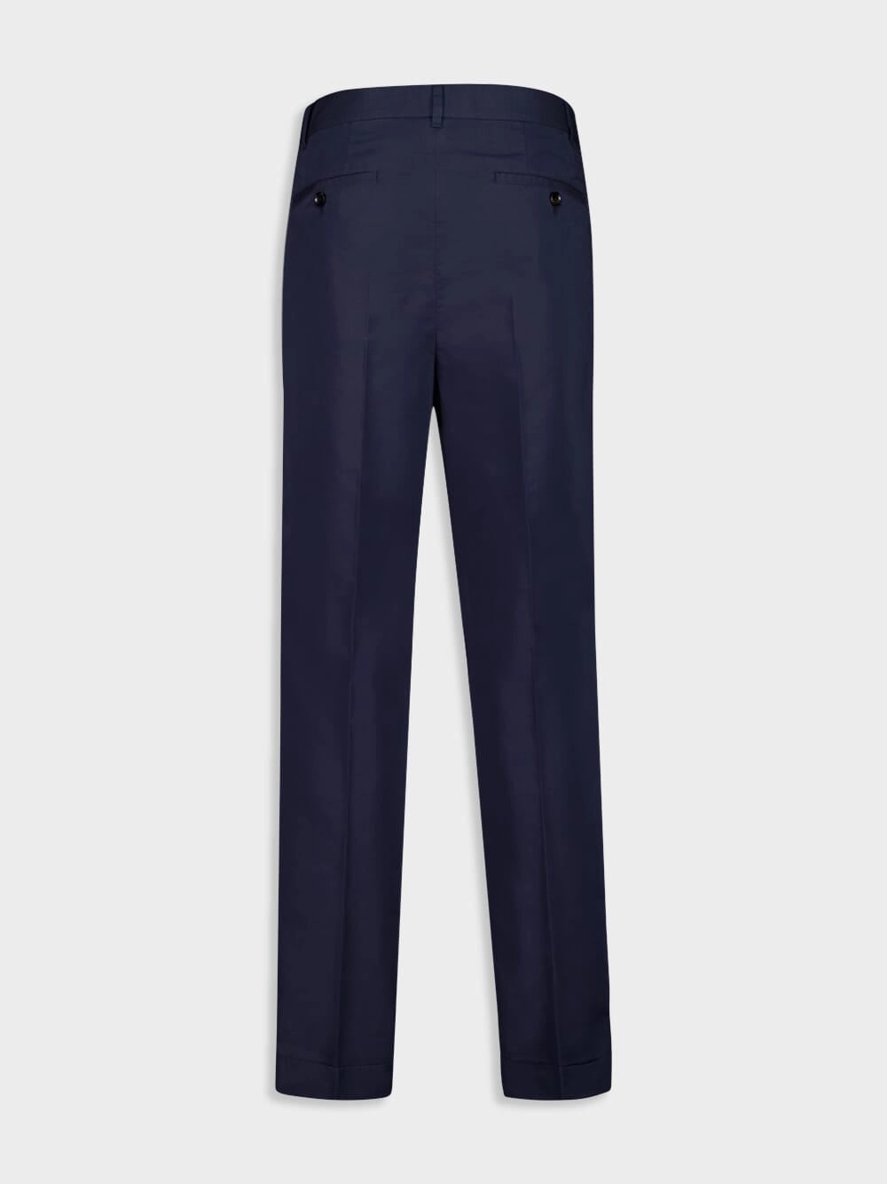 Navy Blue Double-Pleat Sport Trousers in Fluid Cotton and Silk