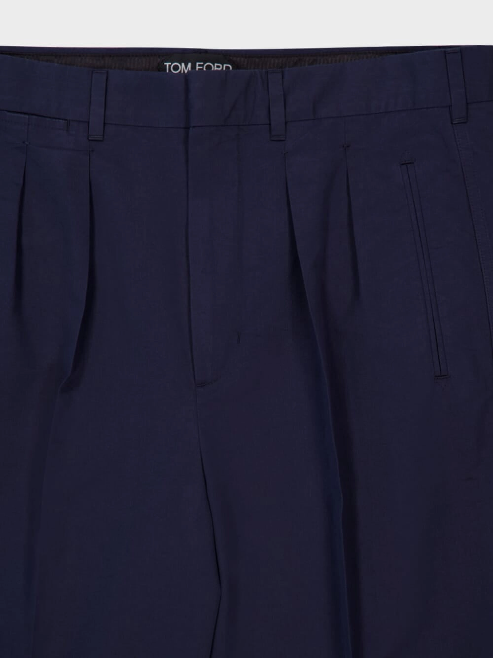 Navy Blue Double-Pleat Sport Trousers in Fluid Cotton and Silk