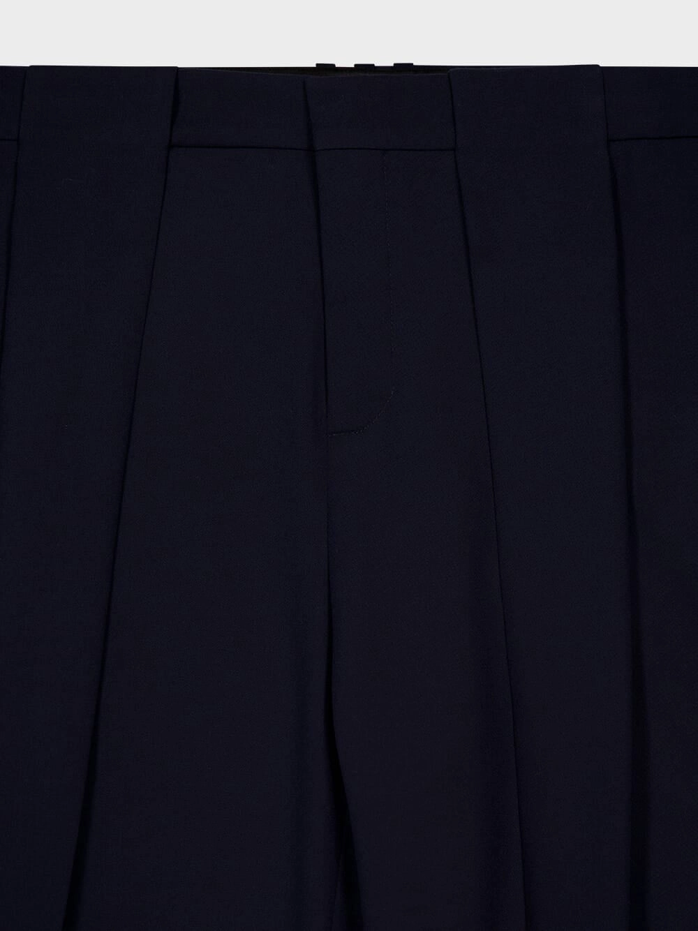 Navy Blue Pleated Grain de Poudre Trousers