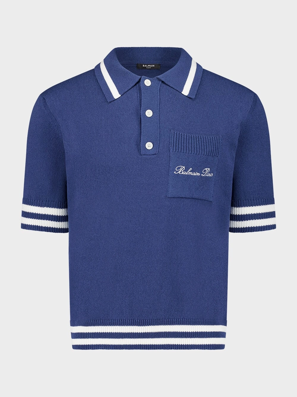 Navy Blue Signature Embroidery Cotton Polo Shirt Tops Mens - men's t-shirts outlet
