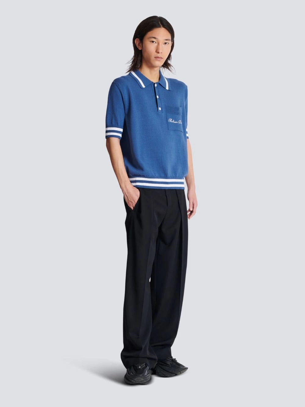 Navy Blue Signature Embroidery Cotton Polo Shirt