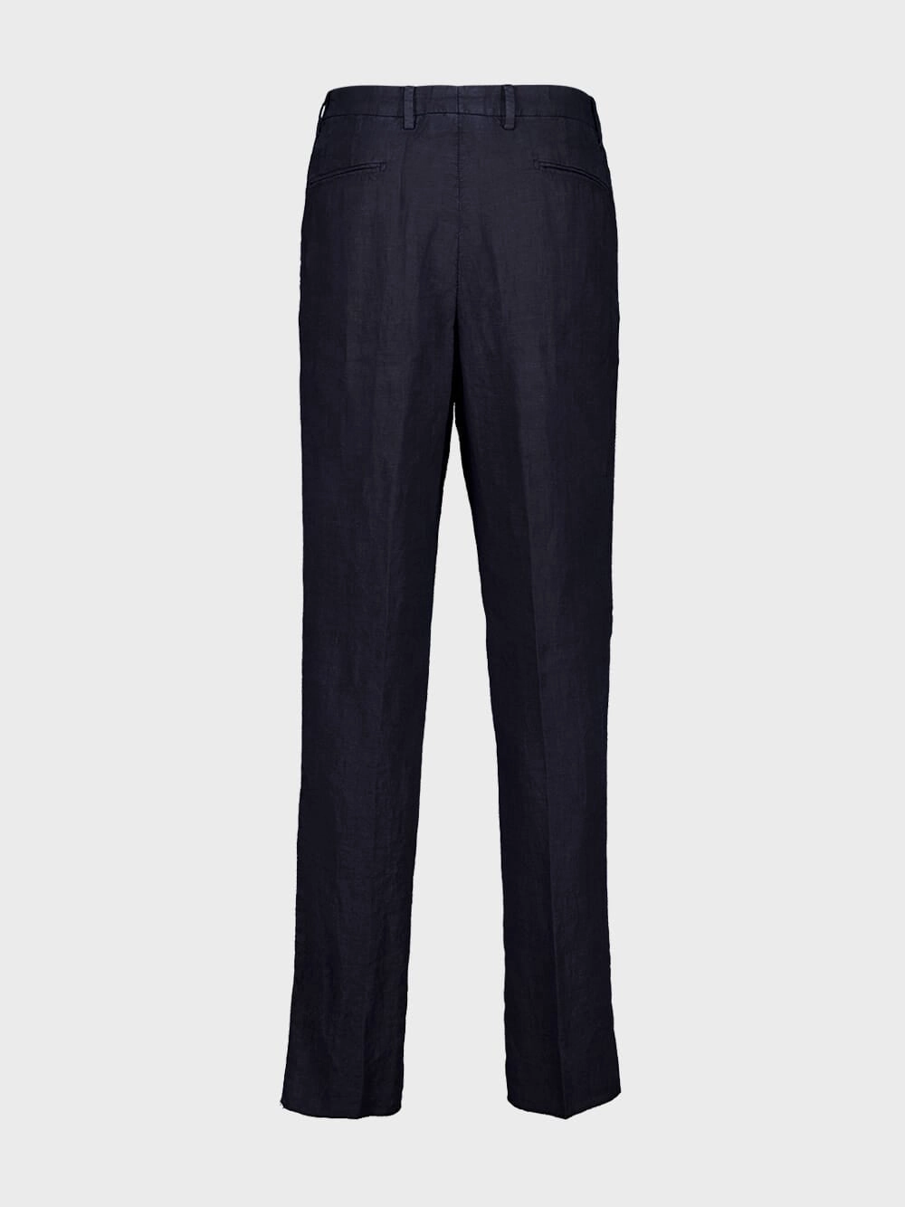 Navy Blue Straight-Fit Linen Trousers