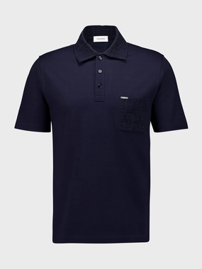 Navy Blue V-Neck Polo with Jacquard Detail Tops Mens - men's t-shirts outlet