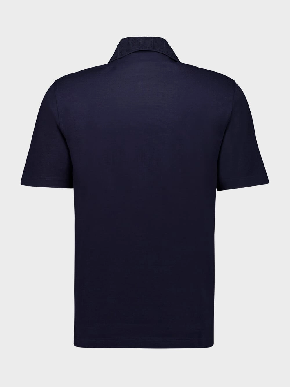 Navy Blue V-Neck Polo with Jacquard Detail
