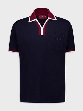 Navy Cotton Piqu Polo with Contrast Trim Tops Mens - men's t-shirts outlet