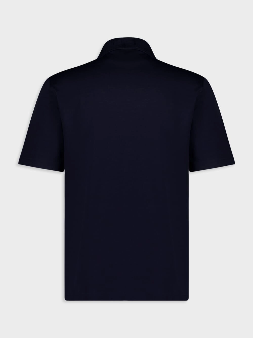 Navy Cotton Polo with Jacquard Pocket