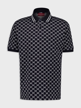 Navy GG Jacquard Polo Shirt Tops Mens - men's t-shirts outlet