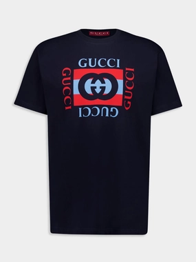 Navy Interlocking G Logo T-Shirt Tops Mens - flannel shirts