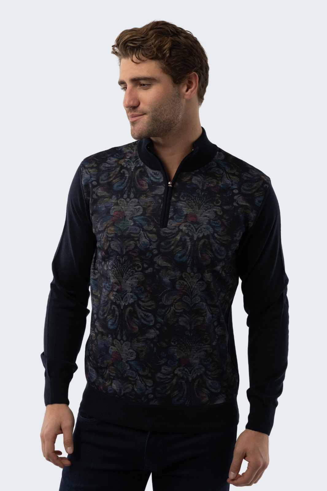 Navy Paisley Quarter Zip chunky knit discount