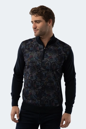Navy Paisley Quarter Zip chunky knit discount