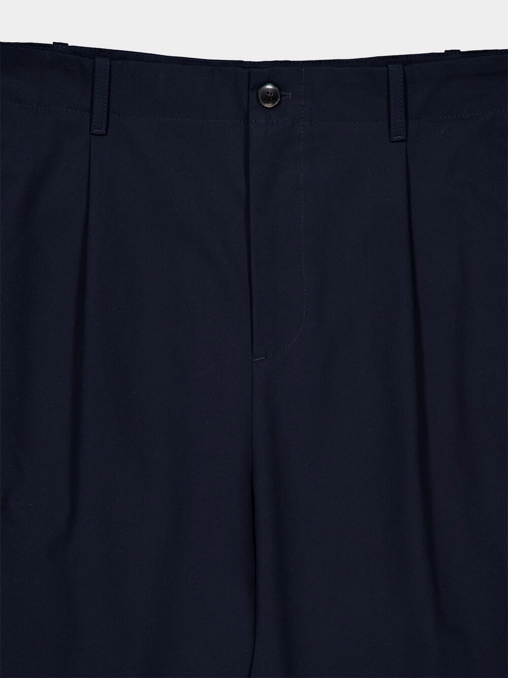 Navy Pleat-Detail Cotton Chinos
