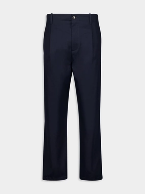 Navy Pleat-Detail Cotton Chinos Bottoms Mens - cheap mens shorts online