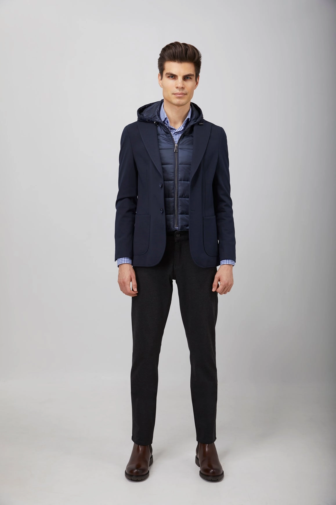 Navy Puffer Hood Sportcoat
