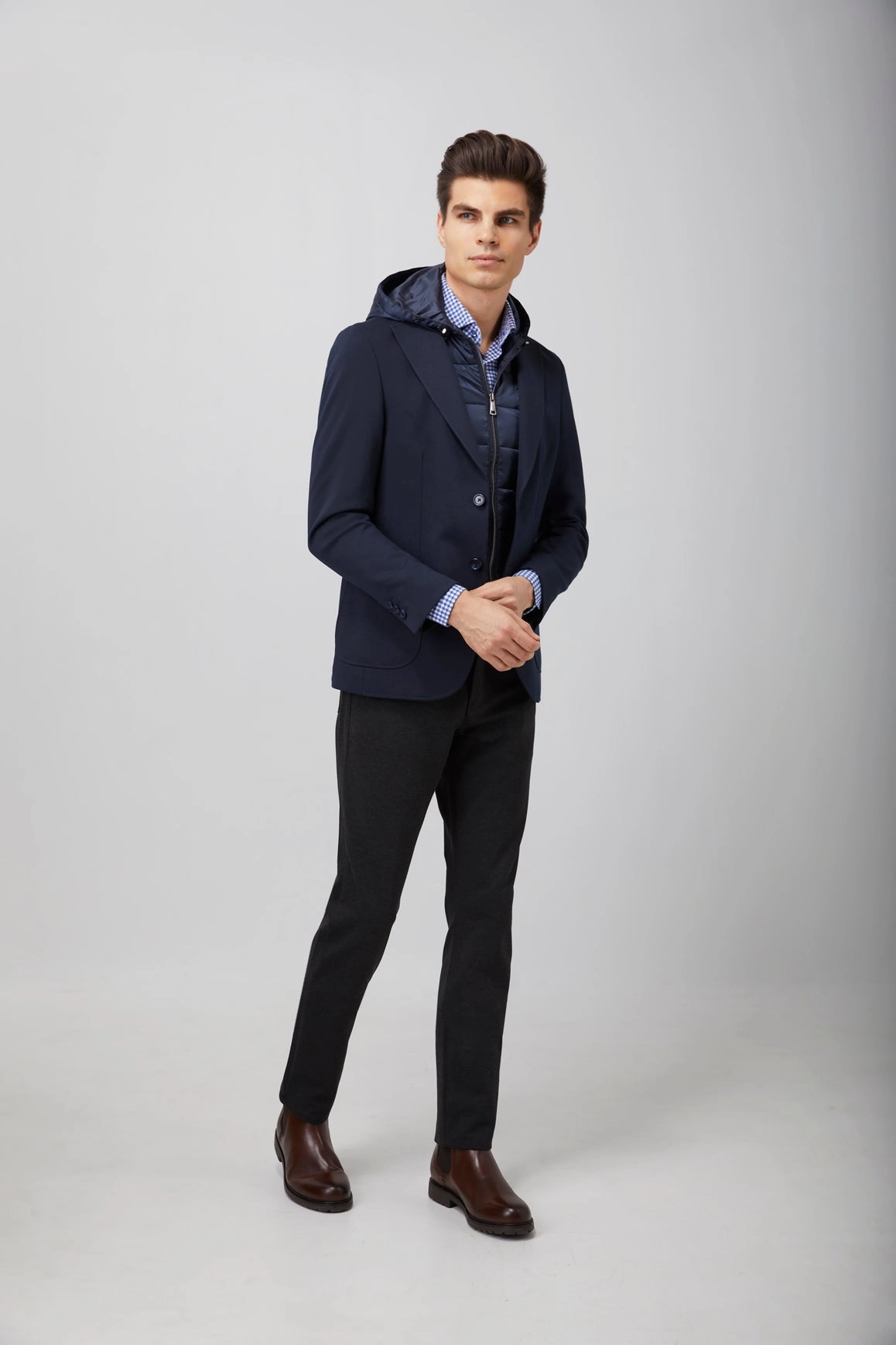 Navy Puffer Hood Sportcoat