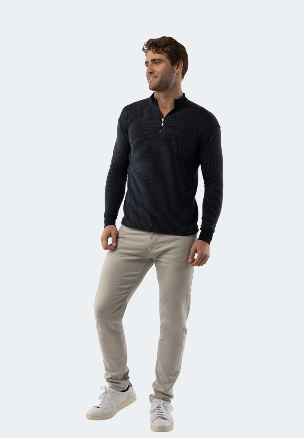 Navy Waffle Stripe Quarter Zip chunky knit discount