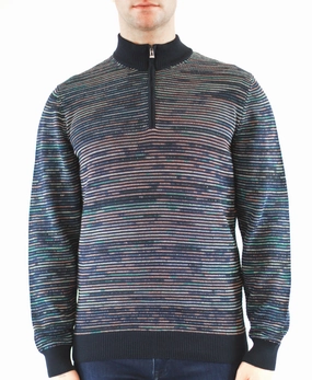 Navy with Peach Multicolor Stripes, 3/4 zip chunky knit discount