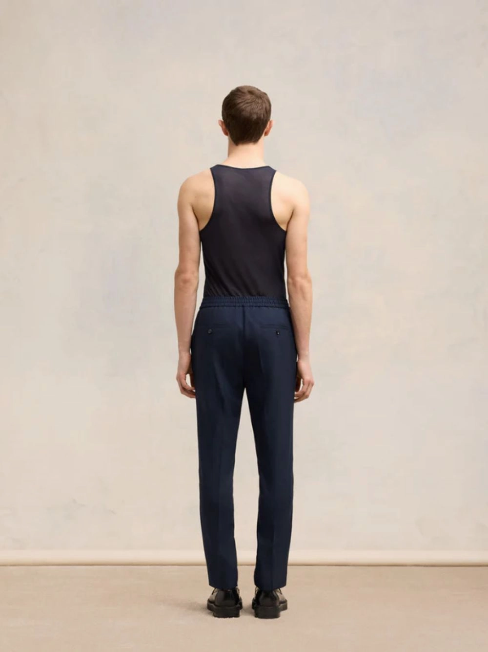 Navy Wool Elasticated Waist Trousers