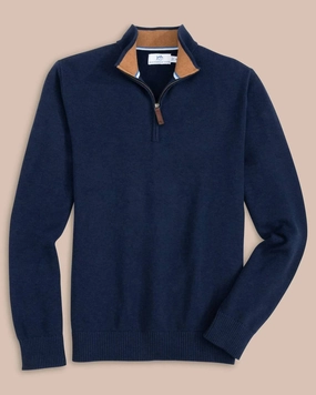 Oakatie Quarter Zip Sweater In Heather Dress Blue chunky knit discount