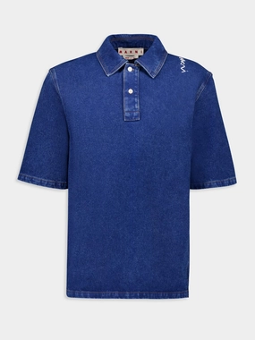 Ocean Blue Organic Denim Polo Tops Mens - men's t-shirts outlet