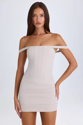 Off-Shoulder Corset Mini Dress in Taupe Dresses - party dresses cheap