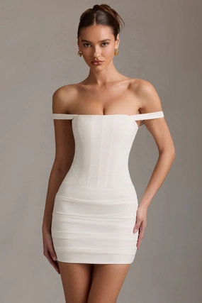 Off-Shoulder Corset Mini Dress in White Dresses - party dresses cheap