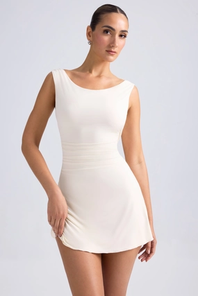 Off-Shoulder Cowl-Back A-Line Mini Dress in Ivory Dresses outlet online