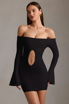 Off-Shoulder Cut-Out Mini Dress in Black Dresses - dresses on sale