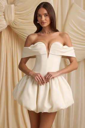 Off-Shoulder Layered Bubble Hem Corset Mini Dress in Ivory Dresses - party dresses cheap