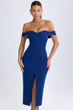 Off-Shoulder Midaxi Dress in True Navy Dresses - evening gowns outlet