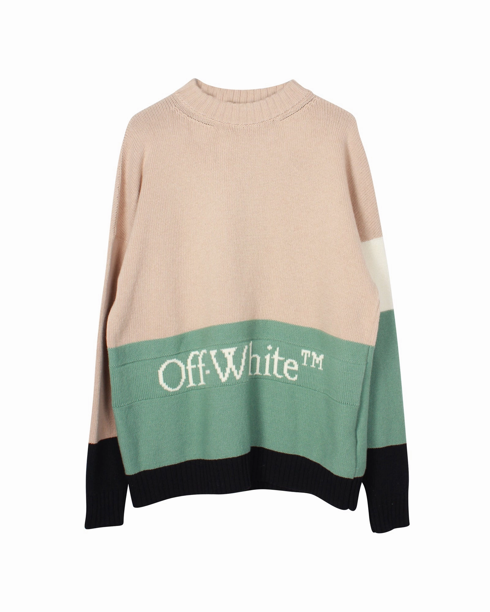 Off-White Intarsia Logo Colorblock Sweater in Multicolor Wool chunky knit discount