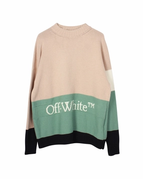 Off-White Intarsia Logo Colorblock Sweater in Multicolor Wool chunky knit discount