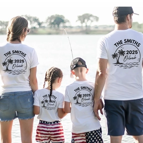 On Our Hols 25 - Personalised Back Logo Family Matching T-Shirts- White Holiday Collection - holiday outfits clearance