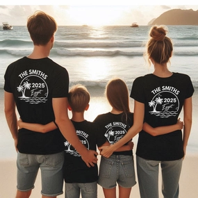 On Our Hols 25- Personalised Back Logo Family Matching T-Shirts- Black Holiday Collection - holiday outfits clearance