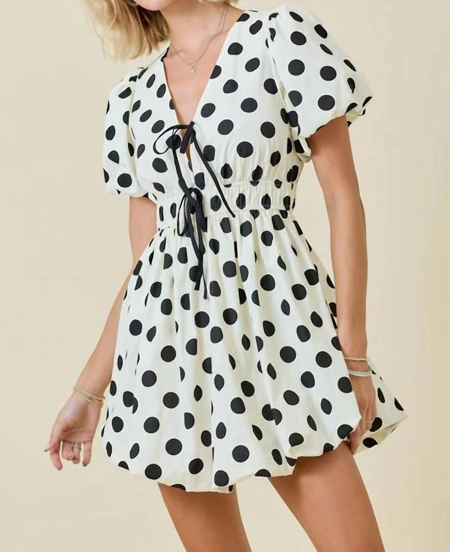 On The Dot Mini Dress In White/black