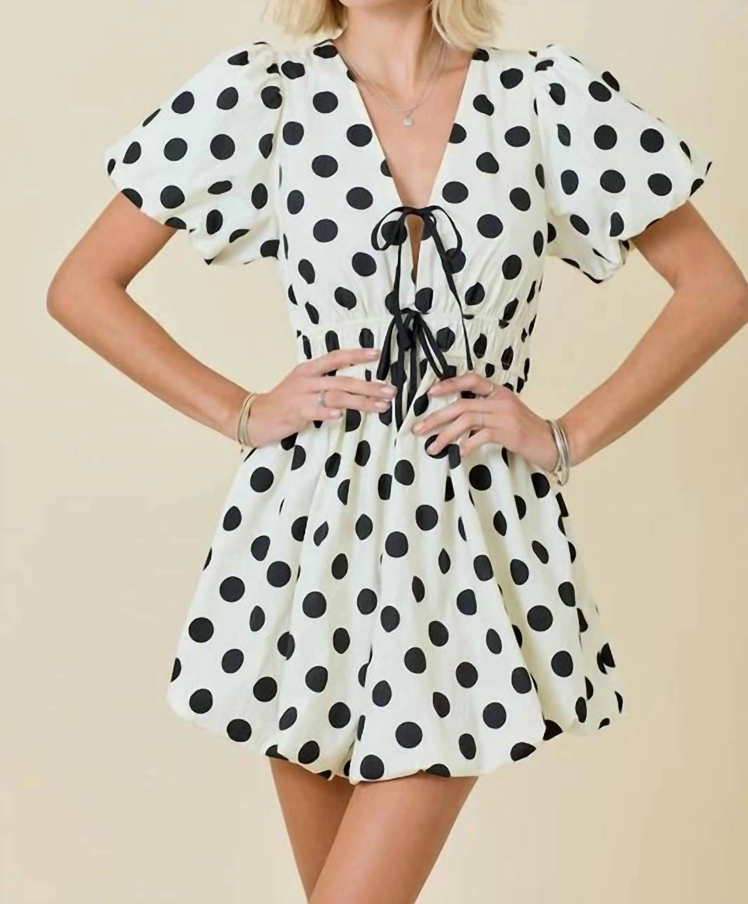On The Dot Mini Dress In White/black