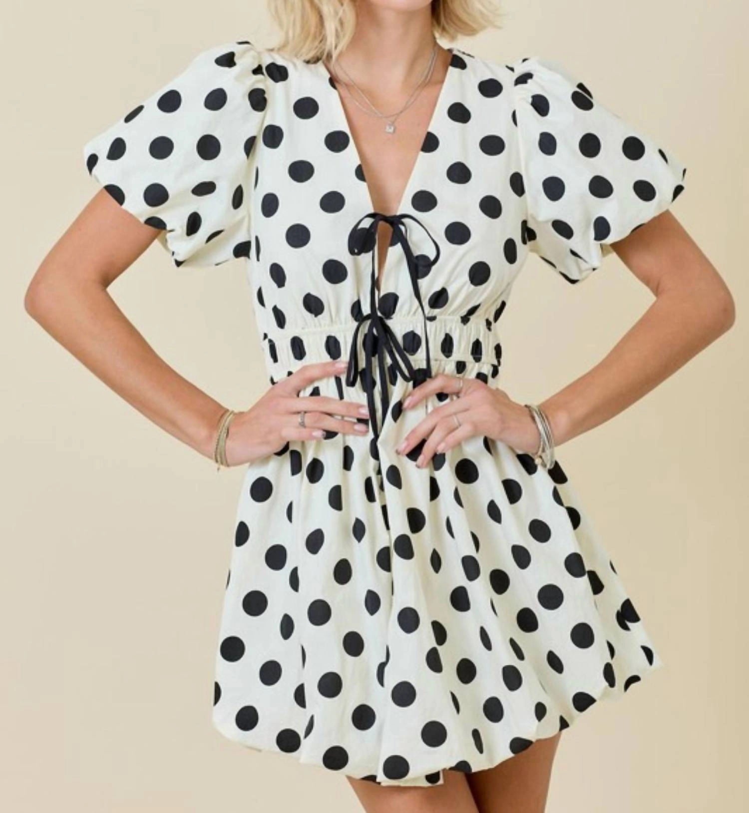 On The Dot Mini Dress In White/black