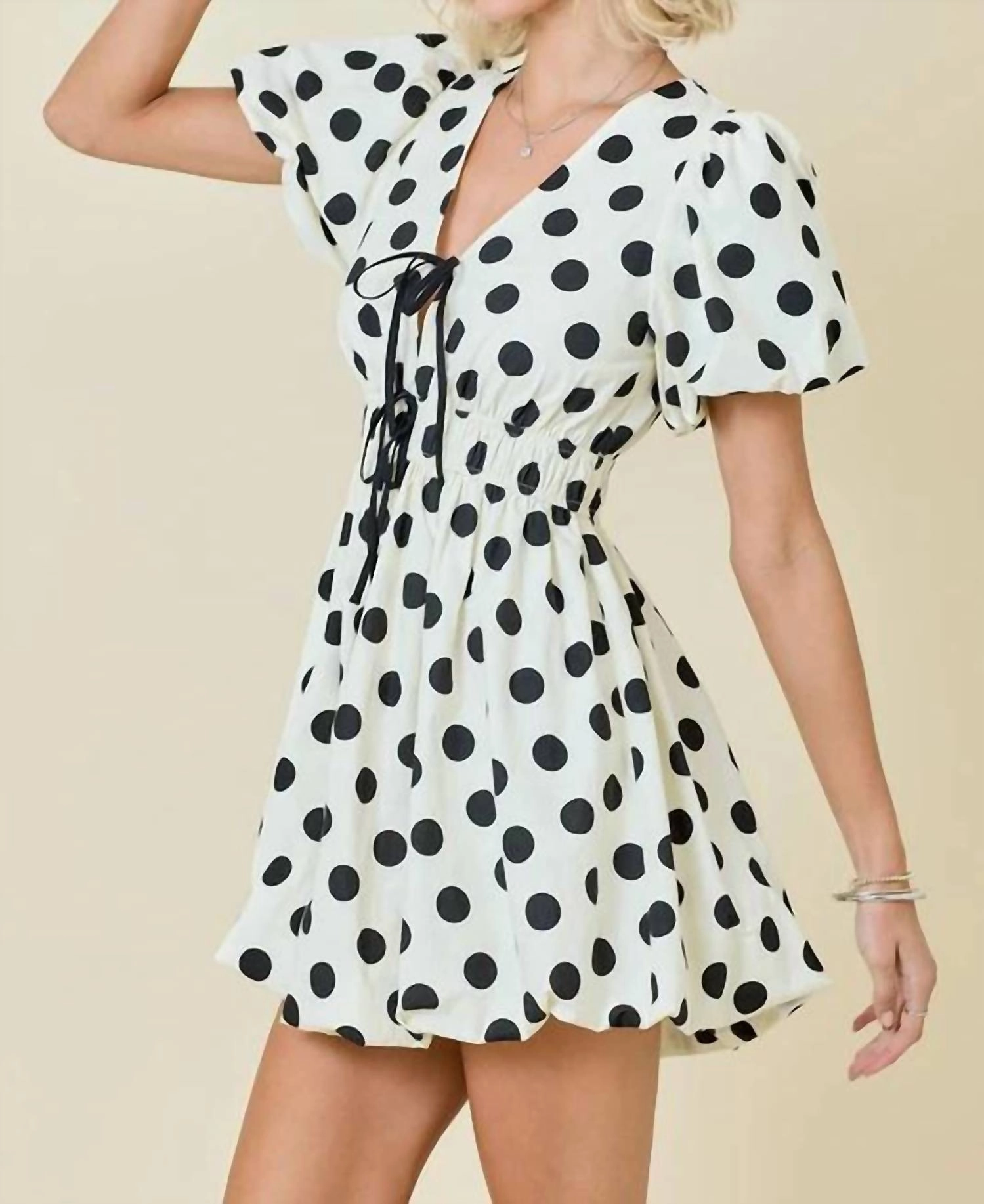 On The Dot Mini Dress In White/black