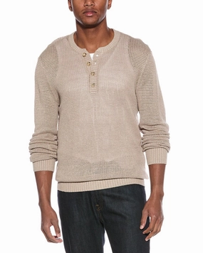 Onia Linen Henley Sweater chunky knit discount