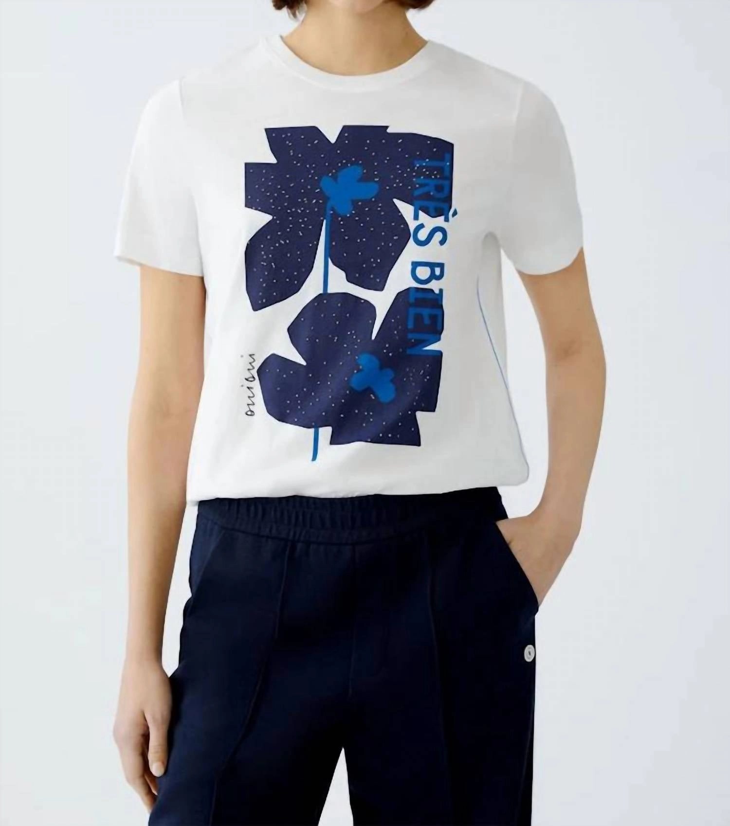 Optic Tshirt In White With Blue Detail