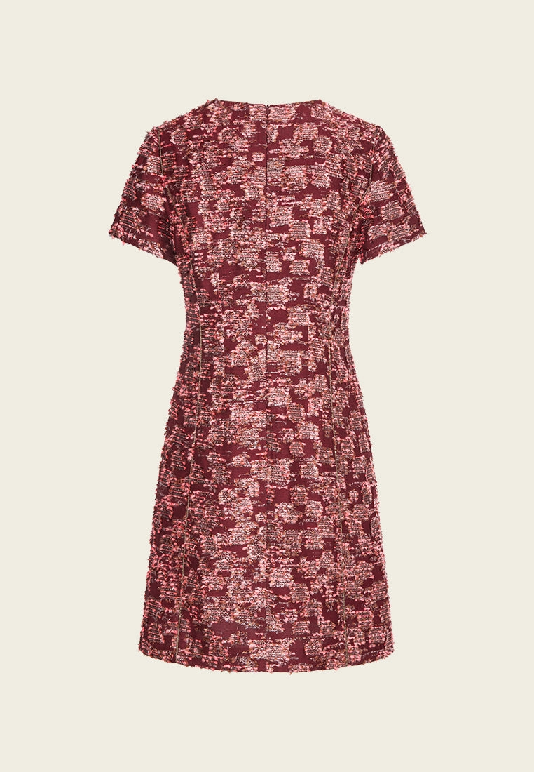 Orange Lurex Tweed Short Sleeves Dress