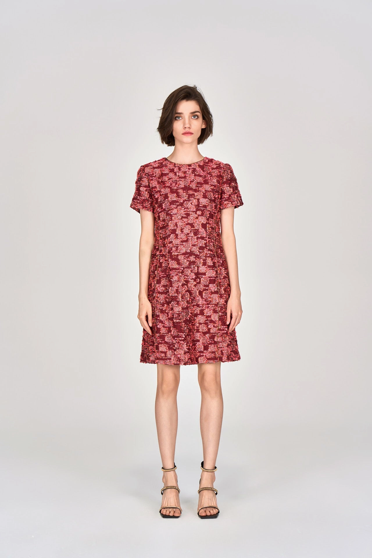 Orange Lurex Tweed Short Sleeves Dress