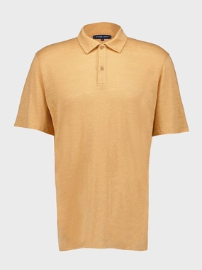 Orange Mello Linen Polo Tops Mens - men's t-shirts outlet