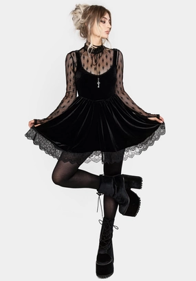 Orbweb Lace Hem Velour Mini Dress Dresses Womens - women's dresses clearance