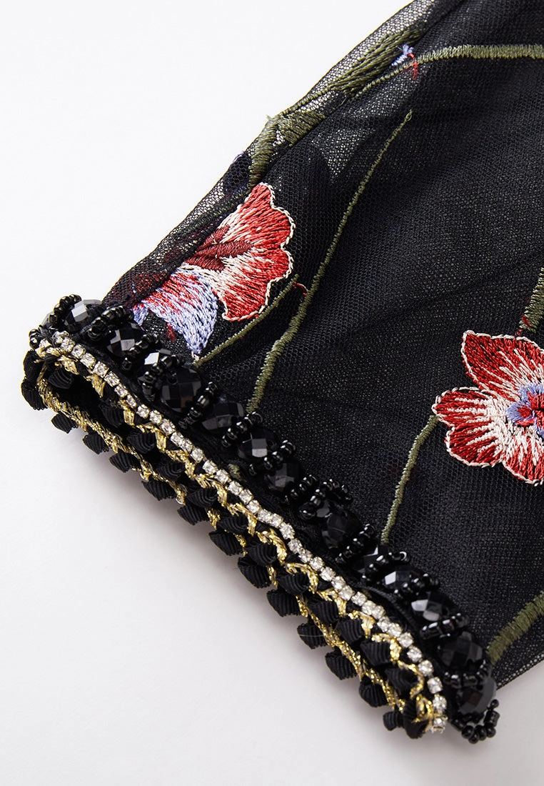 Oriental Embroidered Mesh Maxi Dress