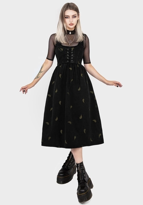 Osmunda Fern Embroidered Lace Up Midi Pinafore Dress Dresses Womens - women's dresses clearance