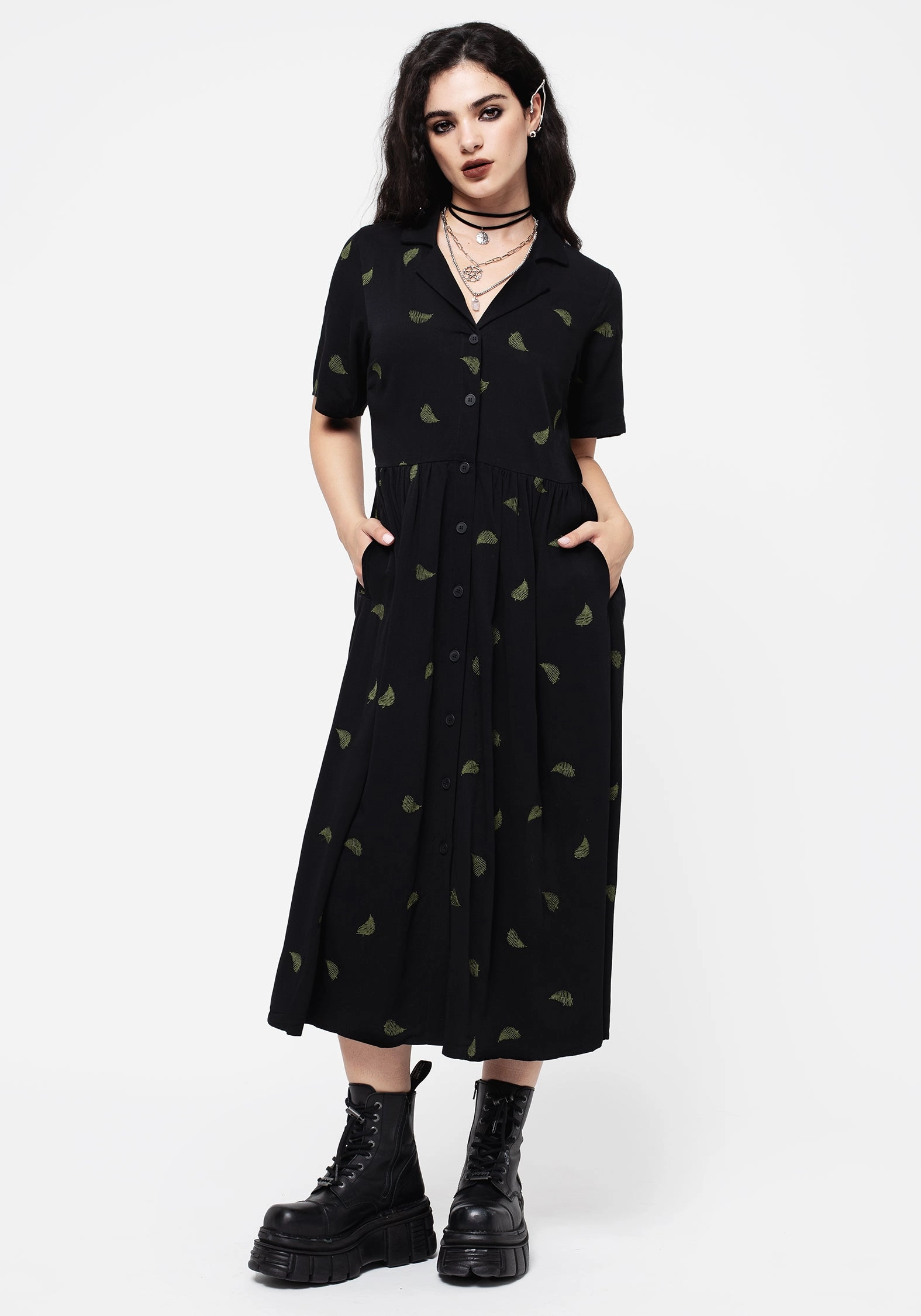 Osmunda Fern Embroidered Midi Shirt Dress Dresses Womens - women's dresses clearance