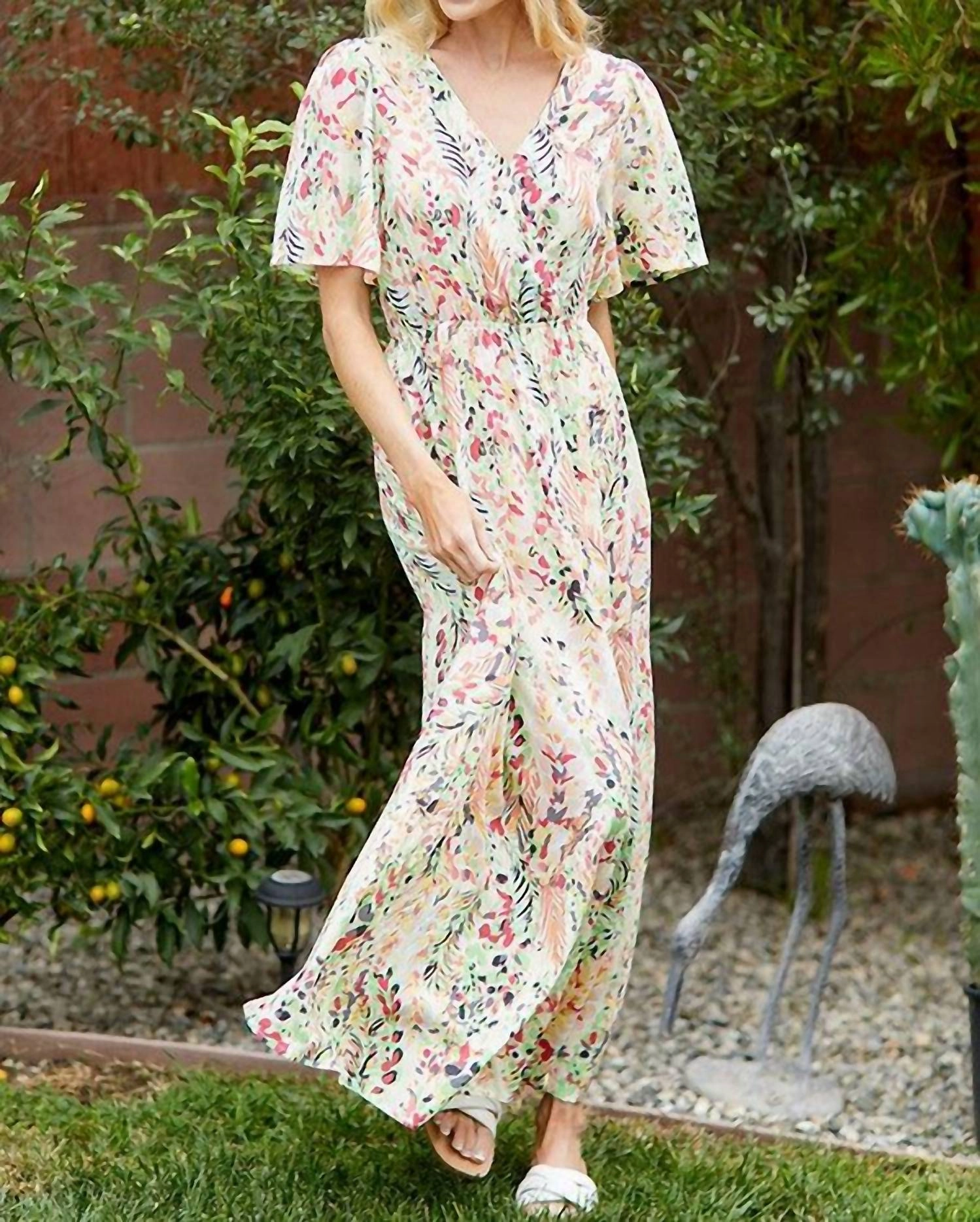 Ott Print V-Neck Maxi Dress In Green Multi