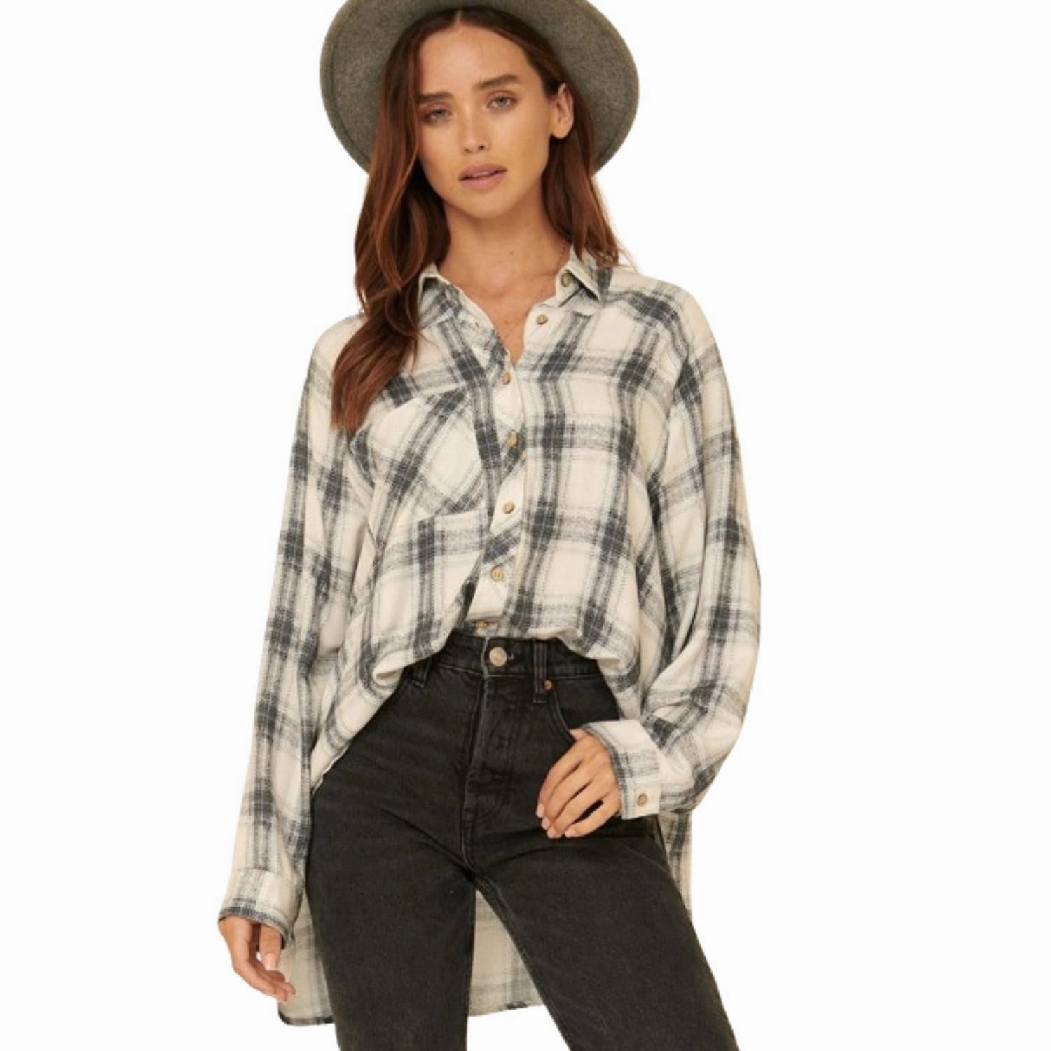 Oversized Loose Fit Plaid Shirt