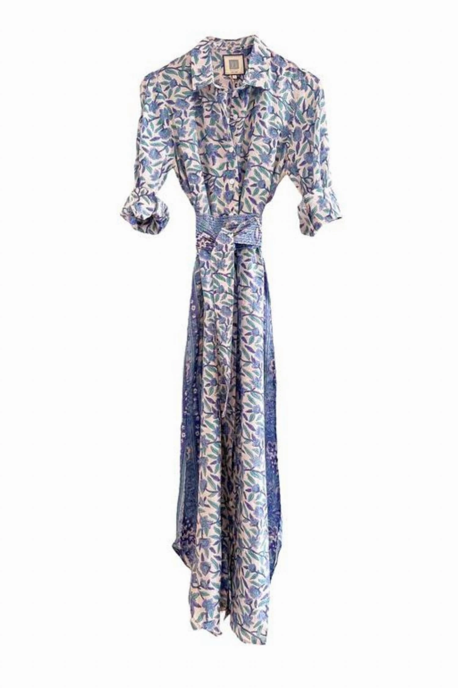 Oversized Maxi Shirt Dress In Blue/green Floral