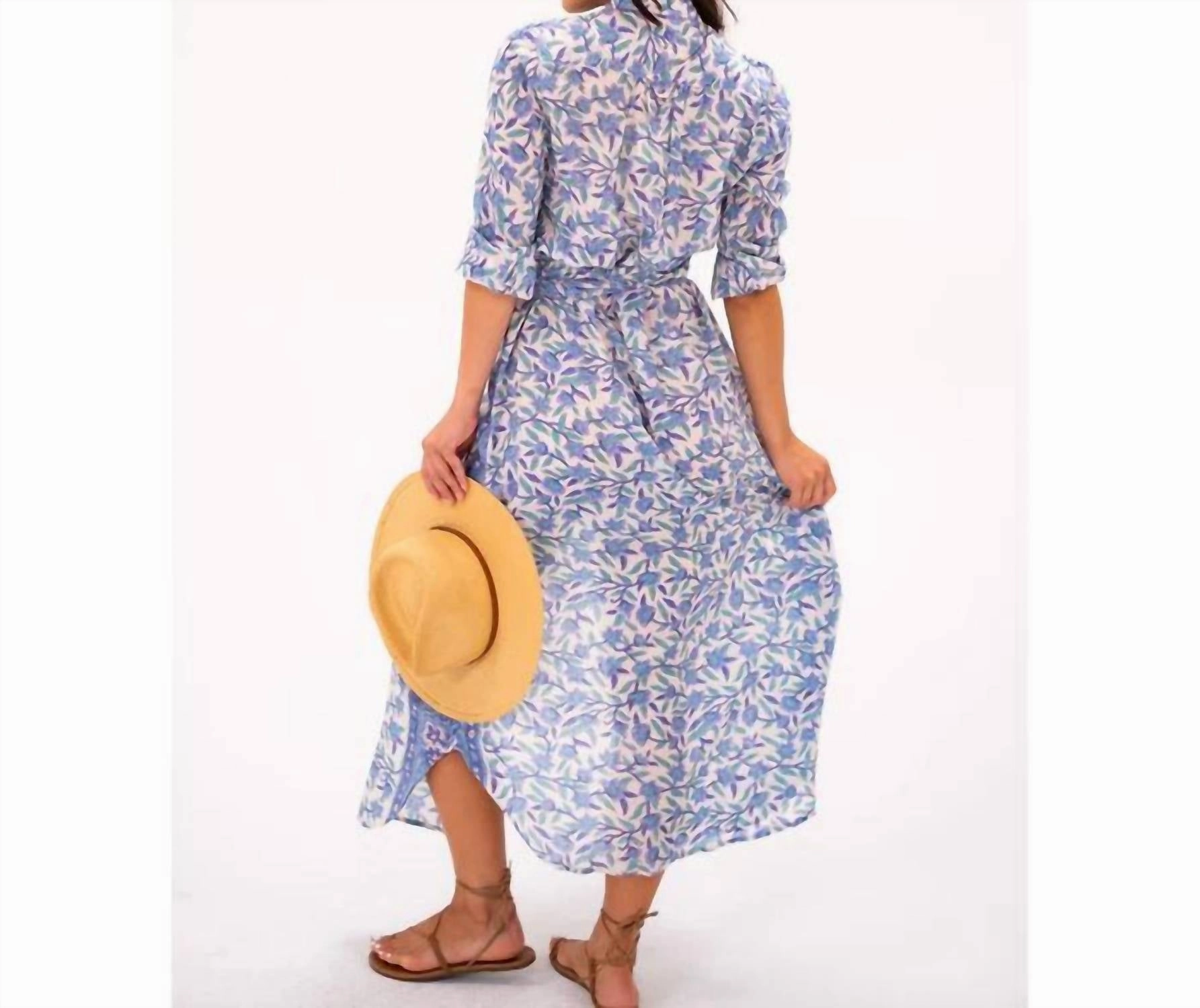 Oversized Maxi Shirt Dress In Blue/green Floral